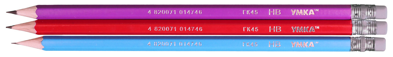 Олівець графітний УМКА (ГК45), HB, 189мм, з ластиком, шестигранний